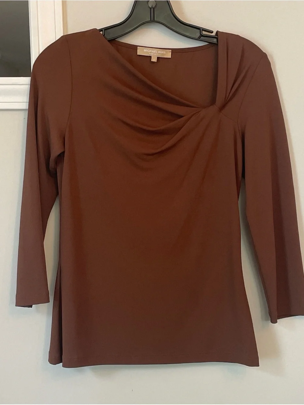 Michael Kors Made In Italy Walnut Brown Quarter Sleeve Twist Front Top Size 4